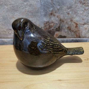 Ceramic Glazed Brown Green Bird Figurine